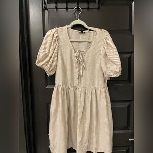 Striped Cream Puff Sleeve Dress